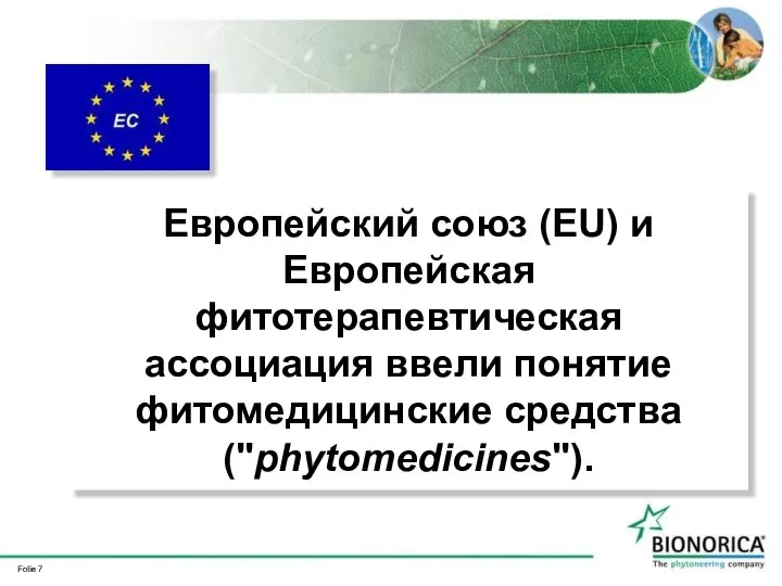 Европейский союз (EU) и Европейская фитотерапевтическая ассоциация ввели понятие фитомедицинские средства ("phytomedicines").