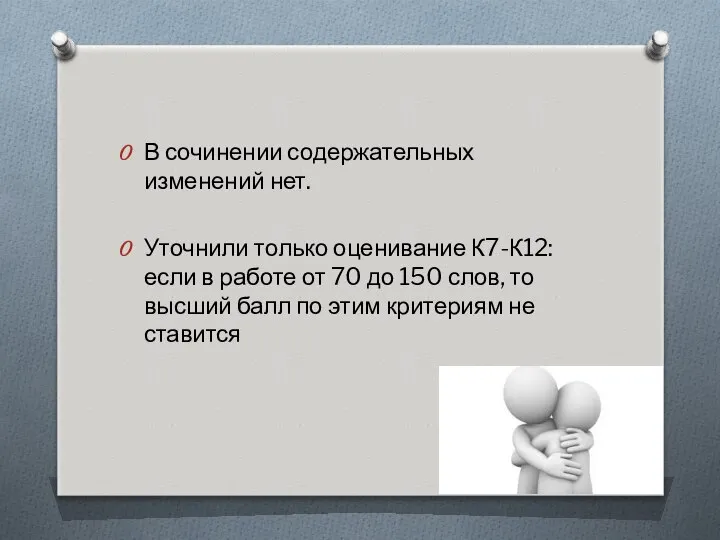 В сочинении содержательных изменений нет. Уточнили только оценивание К7-К12: если в