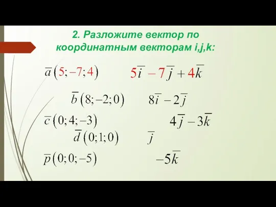 2. Разложите вектор по координатным векторам i,j,k: