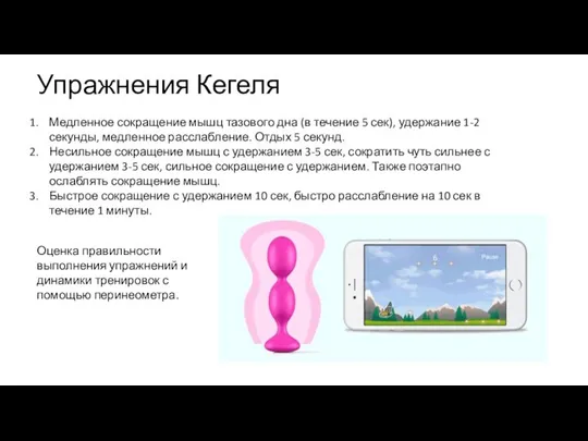 Упражнения Кегеля Медленное сокращение мышц тазового дна (в течение 5 сек),