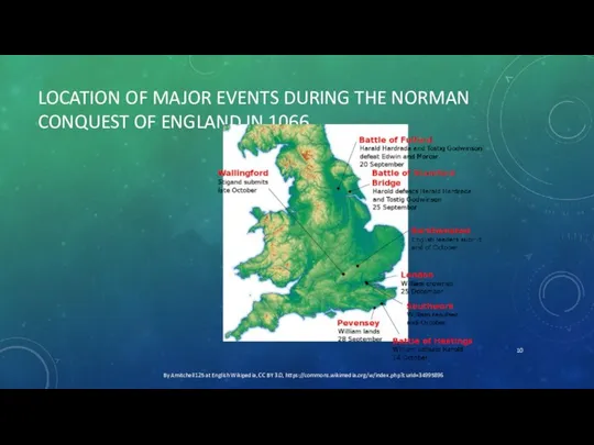 LOCATION OF MAJOR EVENTS DURING THE NORMAN CONQUEST OF ENGLAND IN