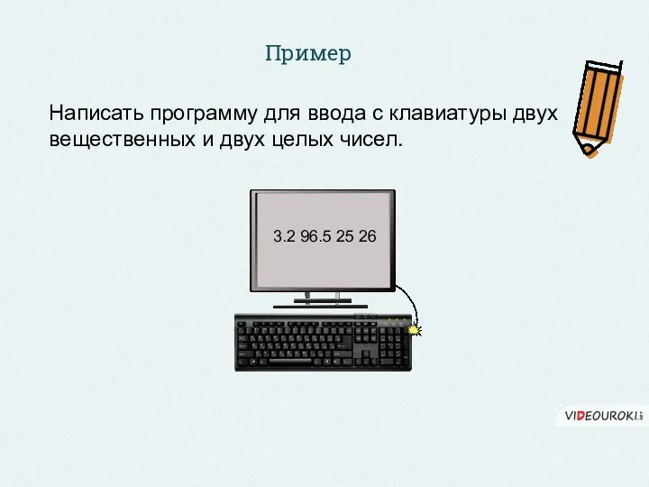 Пример Написать программу для ввода с клавиатуры двух вещественных и двух