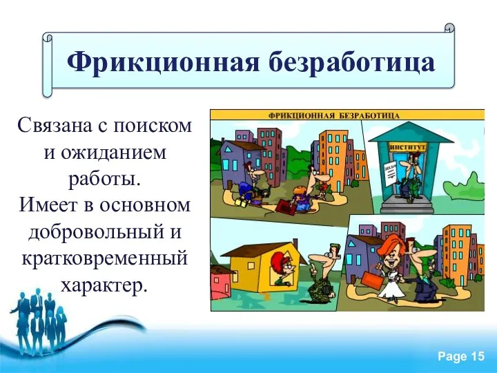 Фрикционная безработица Связана с поиском и ожиданием работы. Имеет в основном добровольный и кратковременный характер.