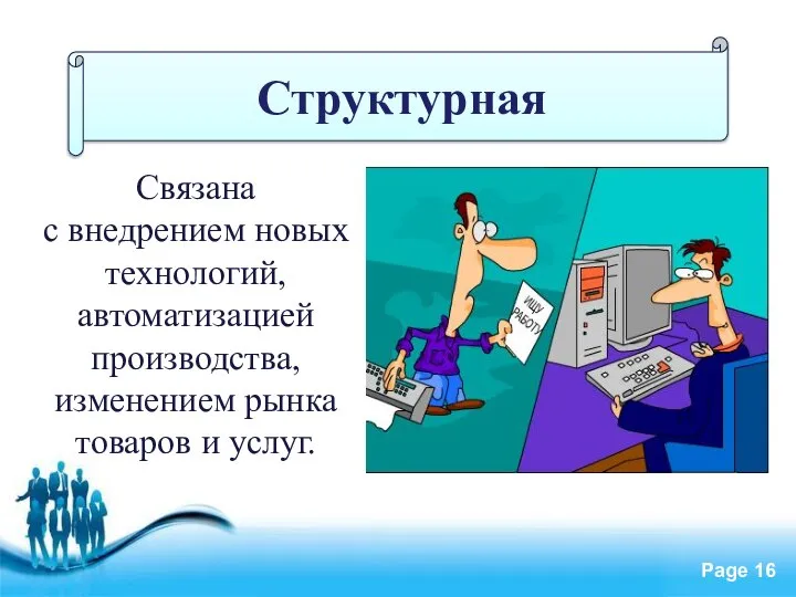 Структурная Связана с внедрением новых технологий, автоматизацией производства, изменением рынка товаров и услуг.