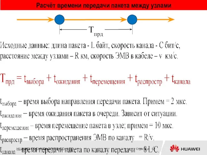 Расчёт времени передачи пакета между узлами Тпрд