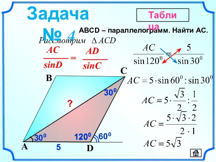 1200 ABСD – параллелограмм. Найти AC. D A B C 300