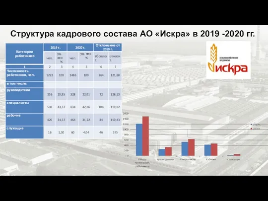 Структура кадрового состава АО «Искра» в 2019 -2020 гг.