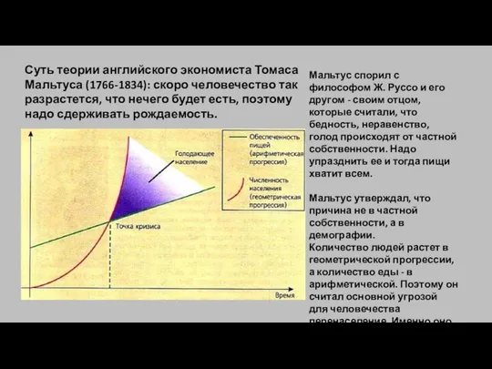 Суть теории английского экономиста Томаса Мальтуса (1766-1834): скоро человечество так разрастется,