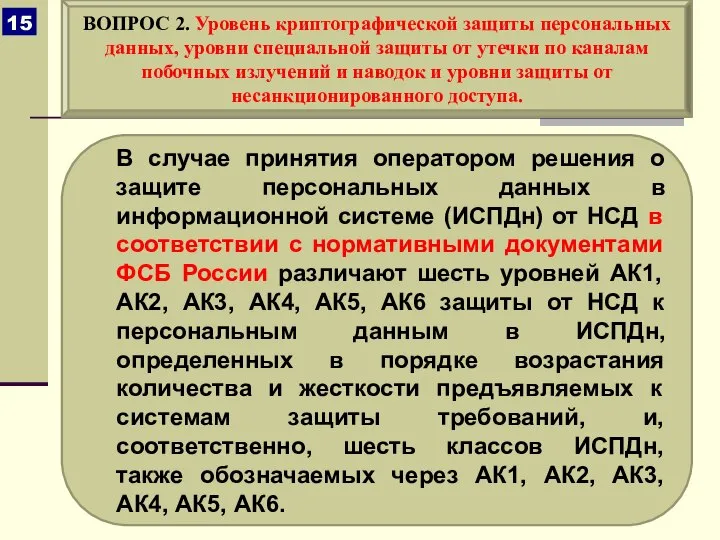 В случае принятия оператором решения о защите персональных данных в информационной