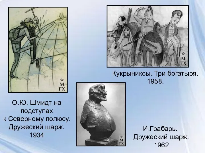 О.Ю. Шмидт на подступах к Северному полюсу. Дружеский шарж. 1934 Кукрыниксы.