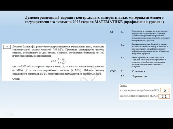 Демонстрационный вариант контрольных измерительных материалов единого государственного экзамена 2022 года по