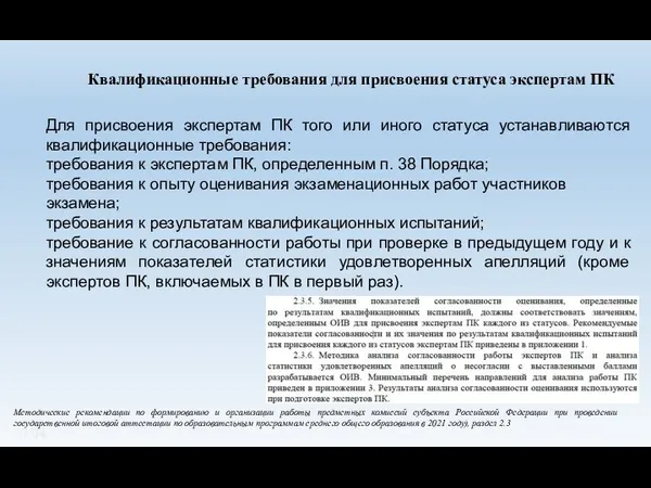 Для присвоения экспертам ПК того или иного статуса устанавливаются квалификационные требования: