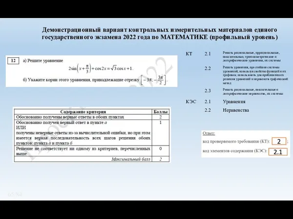 Демонстрационный вариант контрольных измерительных материалов единого государственного экзамена 2022 года по