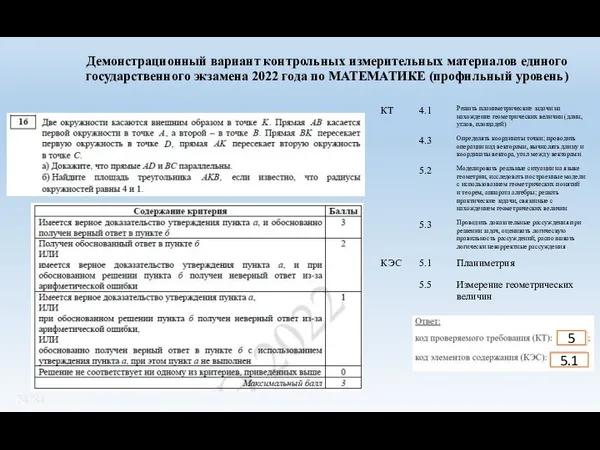 Демонстрационный вариант контрольных измерительных материалов единого государственного экзамена 2022 года по