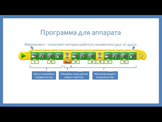 Программа для аппарата Маркировка – позволяет моторам работать независимо друг от