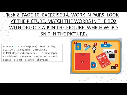 Task 2. PAGE 10, EXERCISE 1A. WORK IN PAIRS. LOOK AT