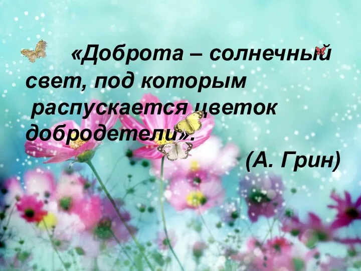 «Доброта – солнечный свет, под которым распускается цветок добродетели». (А. Грин)