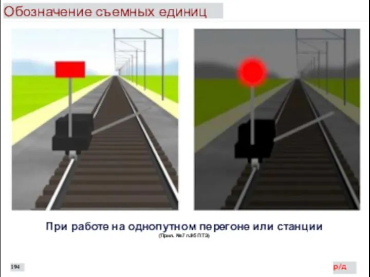 Обозначение съемных единиц При работе на однопутном перегоне или станции (Прил. №7 п.95 ПТЭ) р/д 194