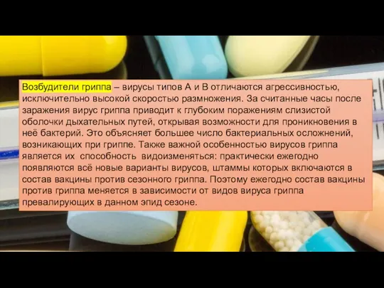 Возбудители гриппа – вирусы типов А и В отличаются агрессивностью, исключительно