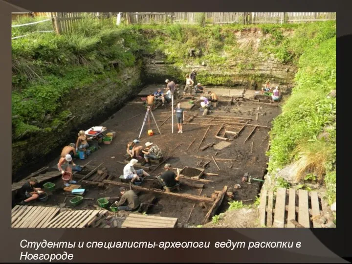 Студенты и специалисты-археологи ведут раскопки в Новгороде