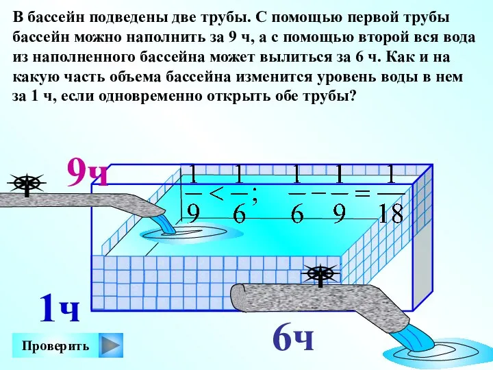 В бассейн подведены две трубы. С помощью первой трубы бассейн можно