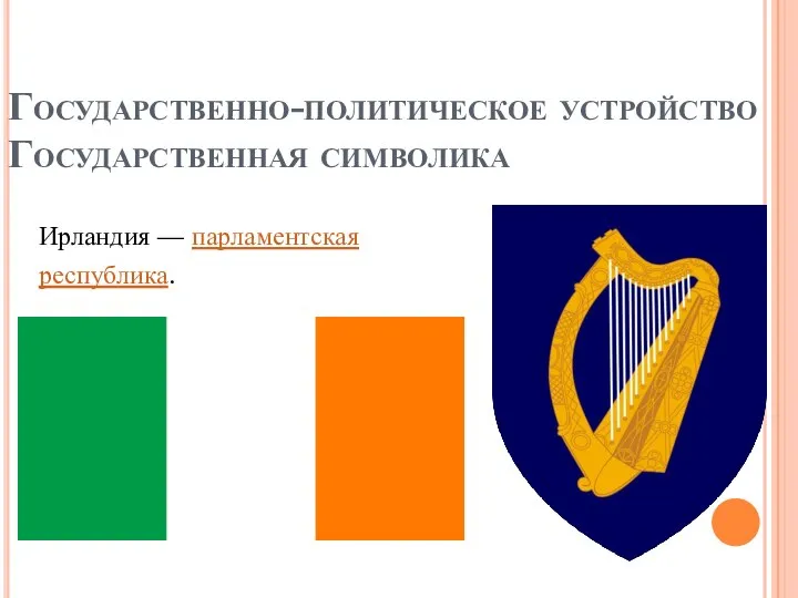 Государственно-политическое устройство Государственная символика Ирландия — парламентская республика.