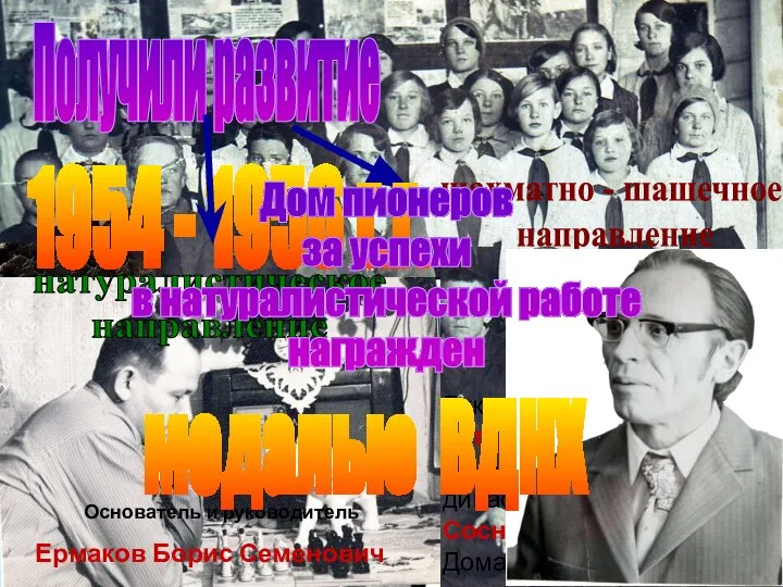 Директор Татаринов Николай Михайлович Получили развитие 1954 - 1956 г.г. Руководитель: