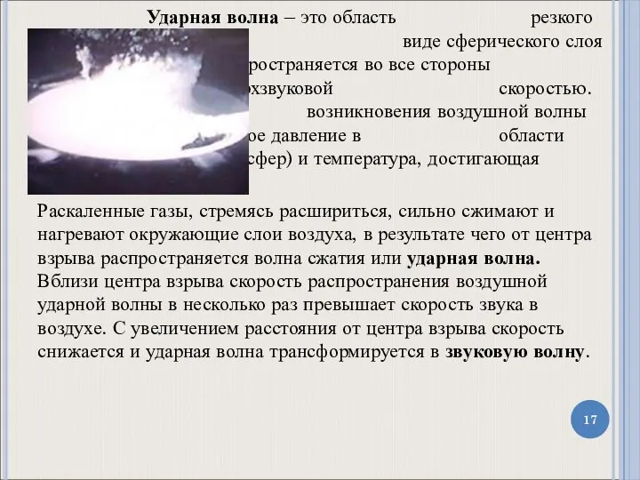 Ударная волна – это область резкого сжатия среды, которая в виде