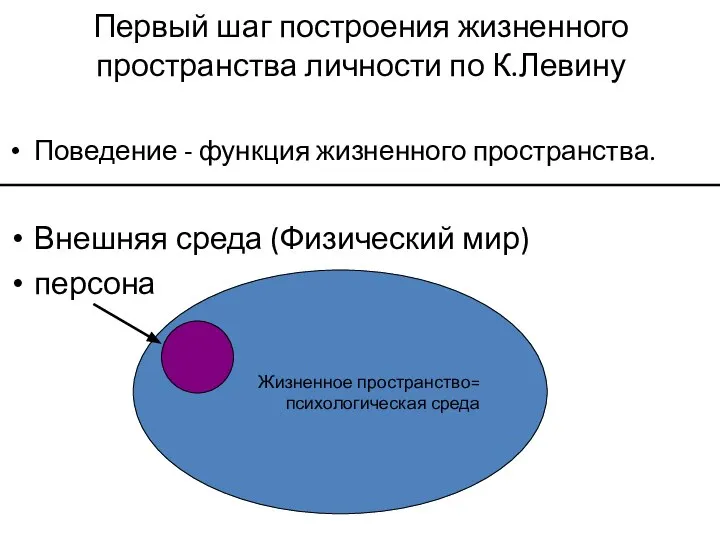 Первый шаг построения жизненного пространства личности по К.Левину Поведение - функция