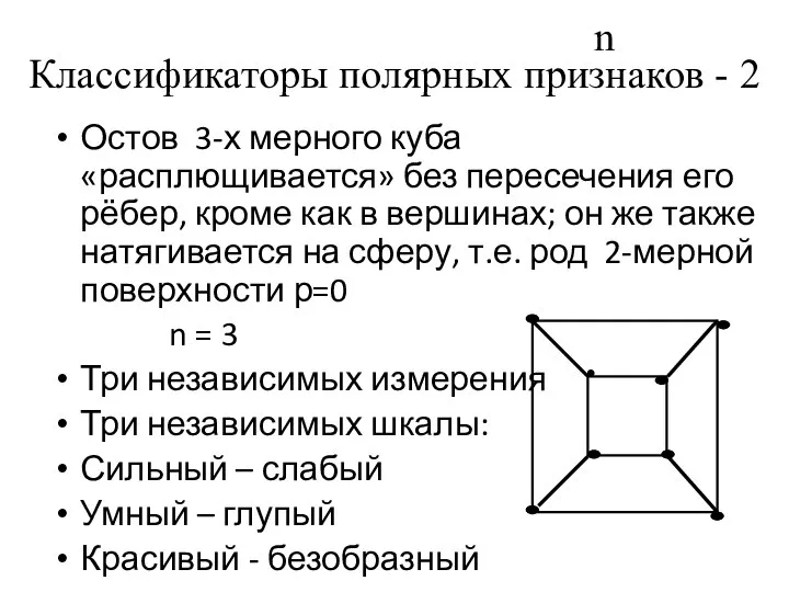 n Классификаторы полярных признаков - 2 Остов 3-х мерного куба «расплющивается»