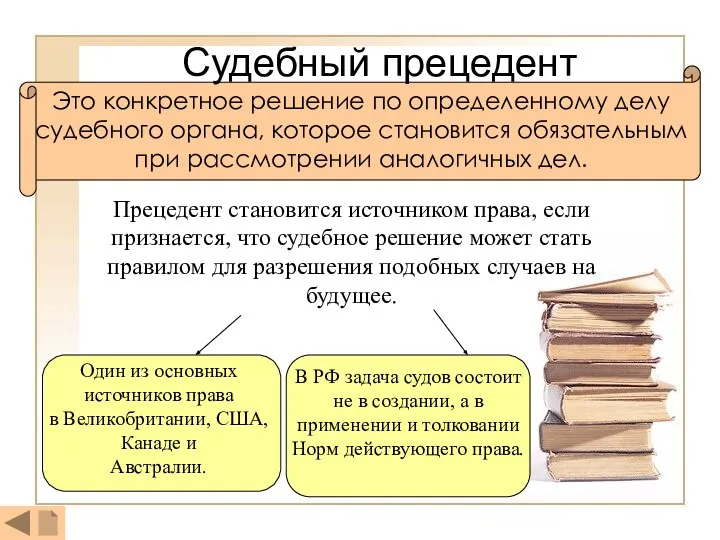 Судебный прецедент Это конкретное решение по определенному делу судебного органа, которое