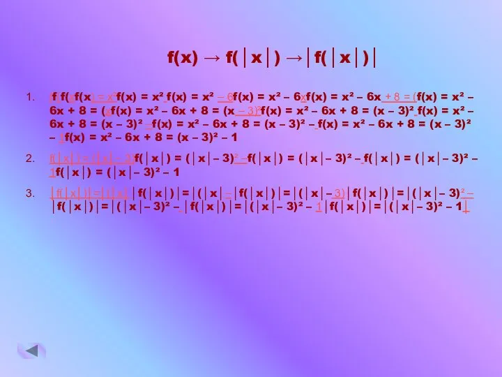 f(x) → f(│x│) →│f(│x│)│ ff(f(xf(x) = x²f(x) = x² f(x) =