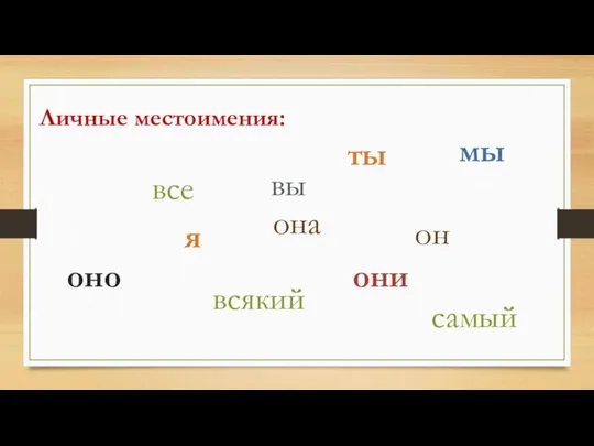 Личные местоимения: я ты он все мы оно они вы всякий самый она