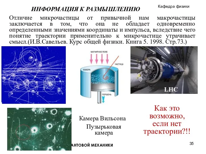 Общая физика. ЭЛЕМЕНТЫ КВАНТОВОЙ МЕХАНИКИ ИНФОРМАЦИЯ К РАЗМЫШЛЕНИЮ Отличие микрочастицы от