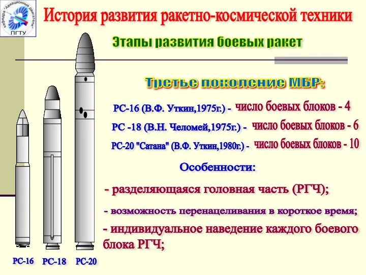 История развития ракетно-космической техники РС-16 РС-20 РС-18 РС-16 (В.Ф. Уткин,1975г.) -