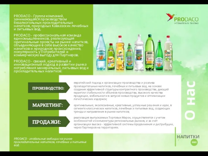 О нас PRODACO - Группа компаний, занимающаяся производством безалкогольных прохладительных напитков,