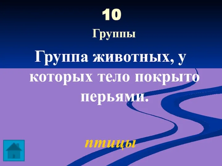 10 Группы Группа животных, у которых тело покрыто перьями. птицы