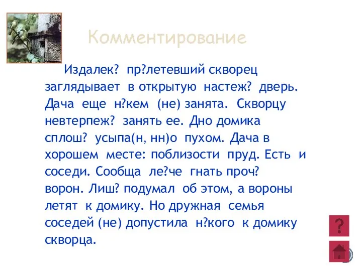 Издалек? пр?летевший скворец заглядывает в открытую настеж? дверь. Дача еще н?кем