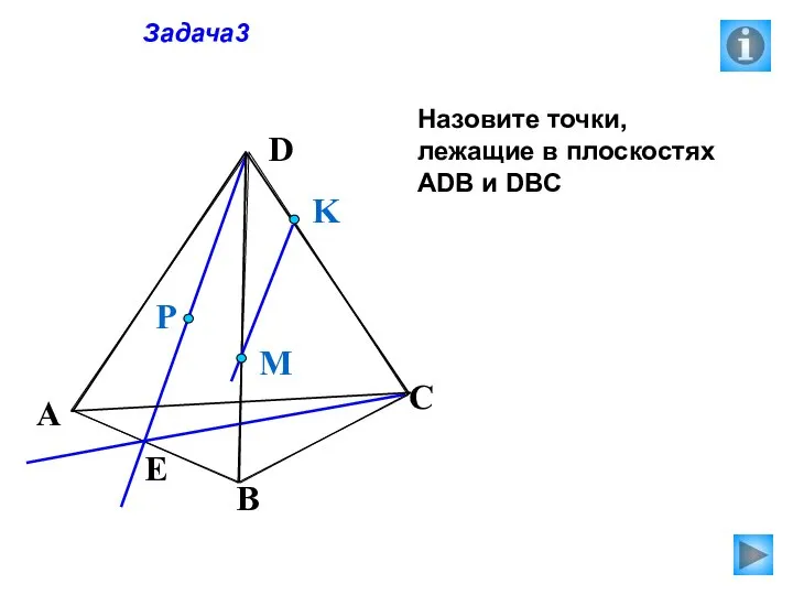 Задача3 Назовите точки, лежащие в плоскостях АDB и DBC P E