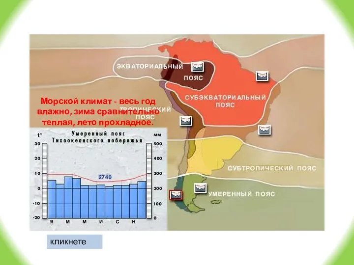 кликнете Морской климат - весь год влажно, зима сравнительно теплая, лето прохладное.