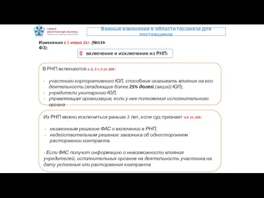 Важные изменения в области госзаказа для поставщиков включение и исключение из