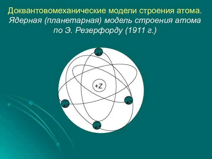 Доквантовомеханические модели строения атома. Ядерная (планетарная) модель строения атома по Э. Резерфорду (1911 г.)