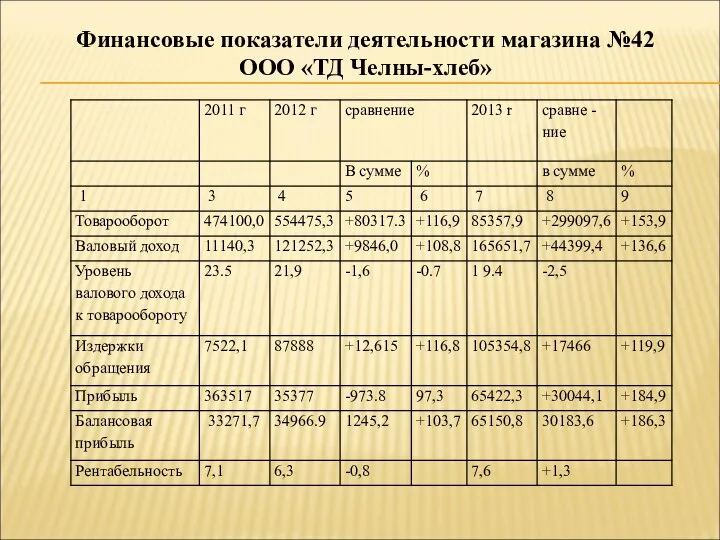 Финансовые показатели деятельности магазина №42 ООО «ТД Челны-хлеб»