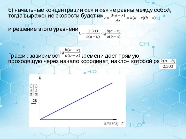 б) начальные концентрации «а» и «в» не равны между собой, тогда