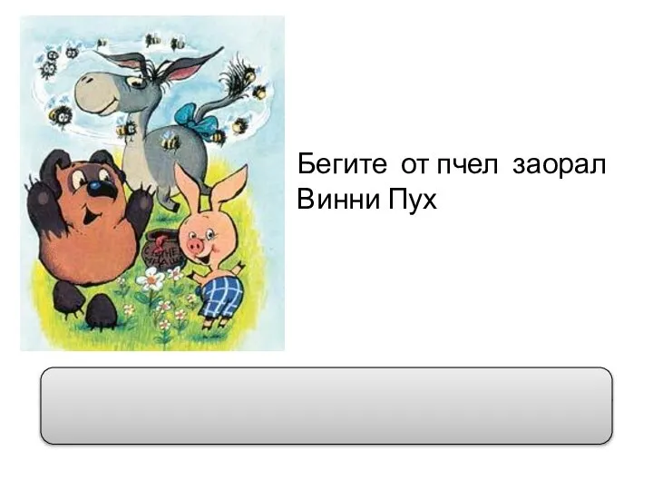Бегите от пчел заорал Винни Пух “ Бегите от пчел!” – заорал Винни Пух.