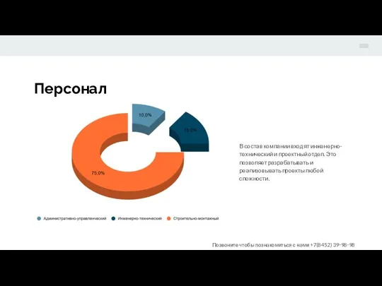 В состав компании входят инженерно-технический и проектный отдел. Это позволяет разрабатывать