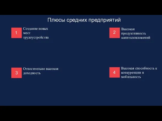 Создание новых мест трудоустройства Высокая продуктивность капиталовложений Относительно высокая доходность Высокая