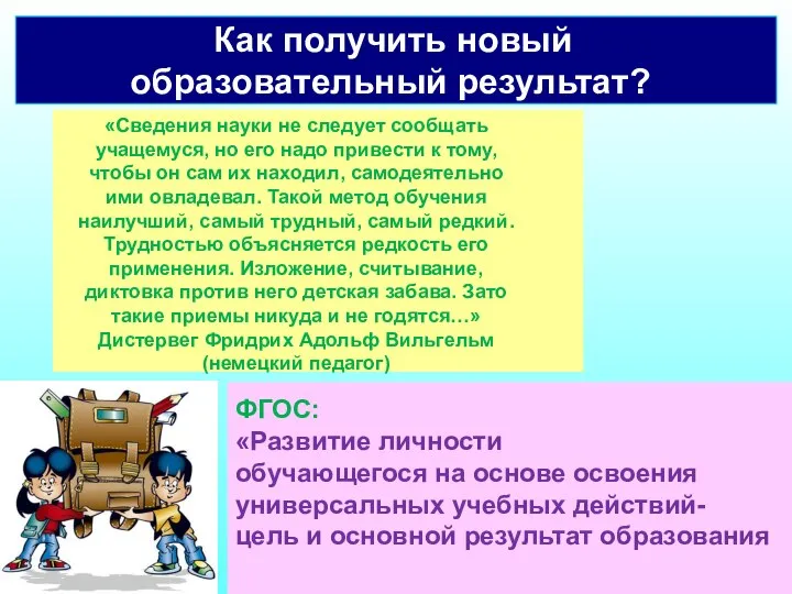 ФГОС: «Развитие личности обучающегося на основе освоения универсальных учебных действий- цель