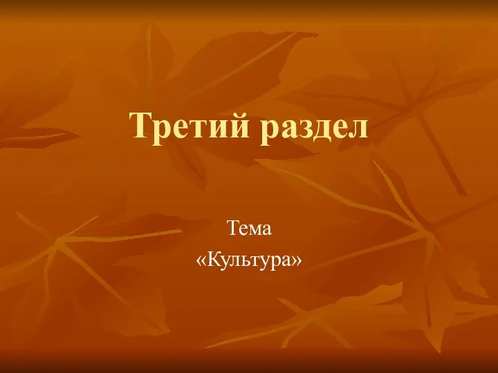 Третий раздел Тема «Культура»