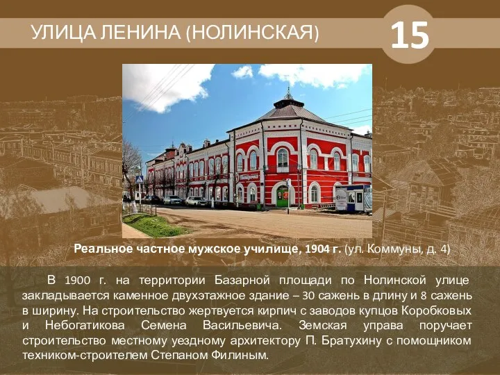 15 УЛИЦА ЛЕНИНА (НОЛИНСКАЯ) В 1900 г. на территории Базарной площади